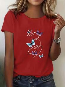 Men's&Women's Camiseta cómoda y suave para hombre y mujer, cuello redondo, manga corta, corte holgado, estampado divertido. - Rojo - Ver 6