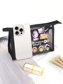 網格化妝包，印有化妝品面膜圖案，印有「護膚產品」字母圖案，多功能化妝包，便攜式收納袋，化妝包，護膚包，旅行必需品，宿舍用品，浴室收納，珠寶收納，唇油和化妝品收納袋，學校用品袋，化妝包假期必需品，化妝品收納，婚禮新娘禮物，母親禮物，生日禮物，給朋友和老師的禮物 - 彩色 - 查看 8