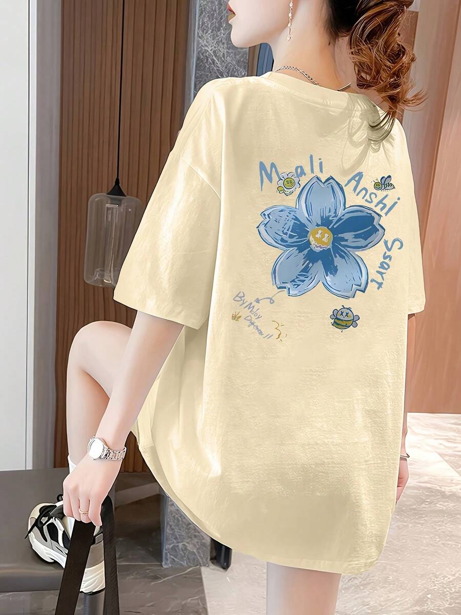 Edición Limitada: Camiseta de Manga Corta para Mujer, Diseño de Verano, Ajustada, con Estampado de Dibujos Animados, Camiseta de Manga Corta Pura, Top, Camiseta Interior 3333Algodón Ligero - Albaricoque - Ver 1