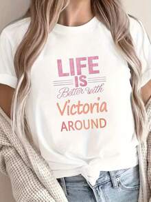 Camiseta Casual Esencial para Mujer con Estampado Victoriano - Camiseta casual de manga corta y cuello redondo, confeccionada con la característica tela de baja elasticidad, adecuada para primavera, verano y uso durante todo el año - Camiseta casual diaria lavable a máquina, de algodón suave para uso diario en verano. - Blanco - Ver 1