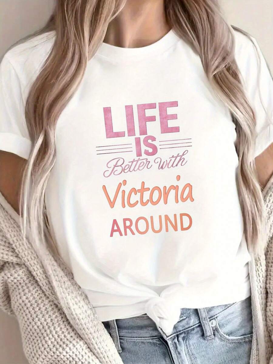 Camiseta Casual Esencial para Mujer con Estampado Victoriano - Camiseta casual de manga corta y cuello redondo, confeccionada con la característica tela de baja elasticidad, adecuada para primavera, verano y uso durante todo el año - Camiseta casual diaria lavable a máquina, de algodón suave para uso diario en verano. - Blanco - Ver 1