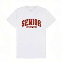 Men's Summer Casual Soft Round Neck Short Sleeve T-Shirt,Senior Class Of 2026 Print Graphic Suitable For Graduation Wear.White - 白色 - 查看 2