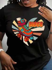 Camiseta de Patinaje Disco, Regalo de Patinaje sobre Ruedas para Niñas y Niños Patinadores, Camiseta Divertida de Patinaje sobre Ruedas para Hombres y Mujeres, Linda Camiseta para Fiesta de Patinaje Disco - Negro - Ver 1
