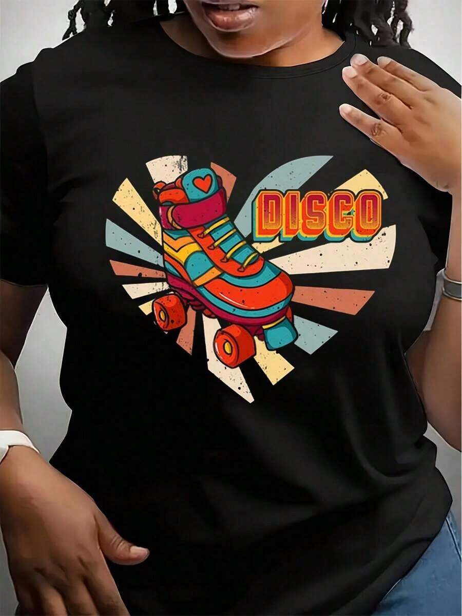 Camiseta de Patinaje Disco, Regalo de Patinaje sobre Ruedas para Niñas y Niños Patinadores, Camiseta Divertida de Patinaje sobre Ruedas para Hombres y Mujeres, Linda Camiseta para Fiesta de Patinaje Disco - Negro - Ver 1