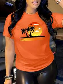 S274 Personalized Printed Casual Short-Sleeved Shirt - Orange - View 1
