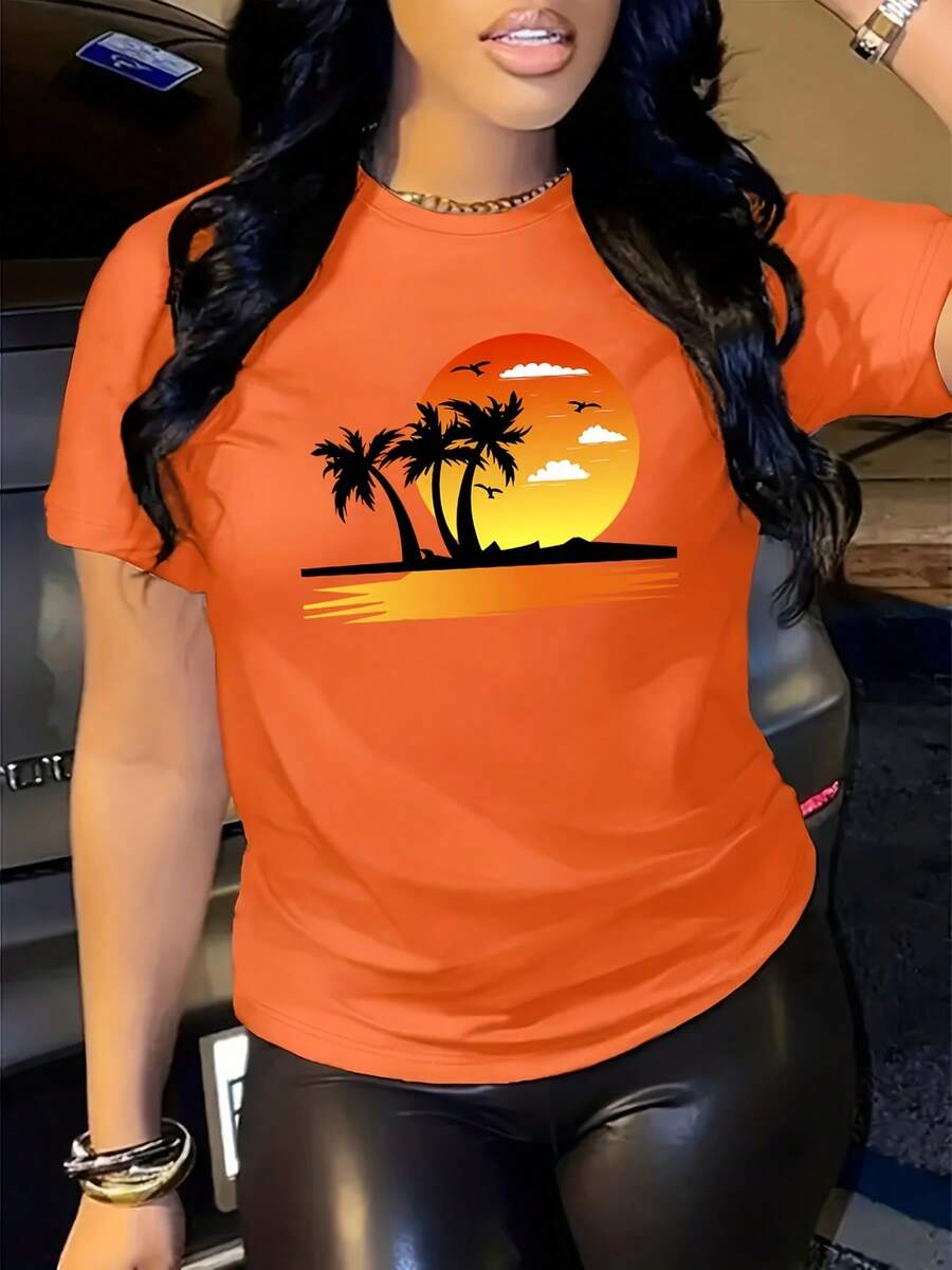 S274 Personalized Printed Casual Short-Sleeved Shirt - Orange - View 1