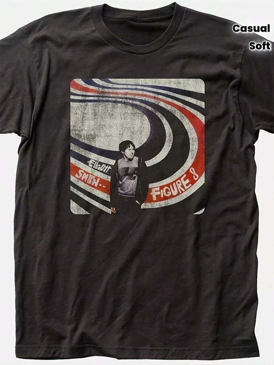 Elliott Figure 8 Graphic T-Shirt For Men - Vintage Rock Portrait Tee - Soft Stretch Everyday Tee -  Music Fan Apparel - All-Season Casual Wear - 黑色 - 查看 1