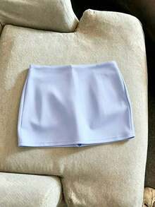 a casual de unicolor para mujer, adecuada para usar debajo de faldas vaqueras de cintura alta, conjunto de 3 pantalones cortos/faldas para mujer - Celeste - Ver 2