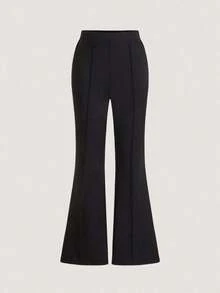 Pantalones acampanados de unicolor, de ajuste simple y ceñido para mujer - Negro - Ver 6