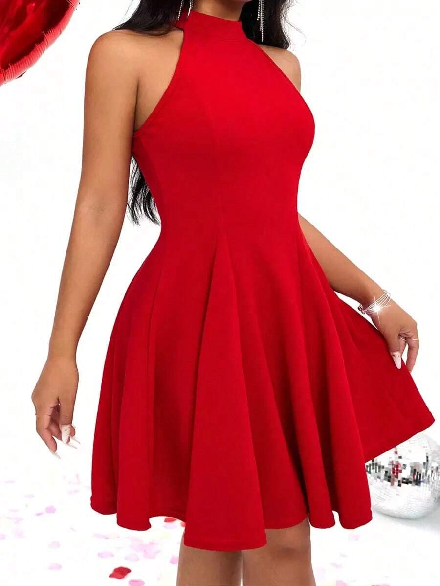 Vestido sin mangas con cuello halter para ropa de Año Nuevo - Rojo - Ver 1