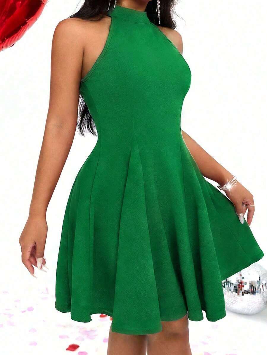 Vestido sin mangas con cuello halter para ropa de Año Nuevo - Verde - Ver 1