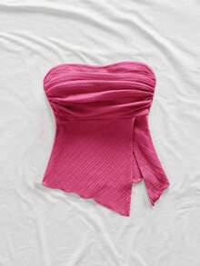 tubo fruncido de estilo elegante, romántico y elegante en color amarillo, apropiado para fiestas, vacaciones en la playa, regreso a la escuela, citas románticas, temporada de bodas, cumpleaños, Pascua, vestimenta de primavera/verano - Rosa Fucsia - Ver 4