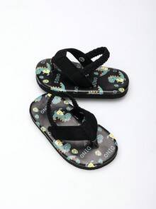 1 Pair Baby Open Toe Breathable Dinosaur Pattern Flip Flops, Children's Outdoor Slip-On Slouchy Sandals - Black - View 4