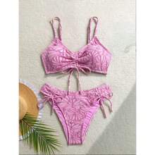Nuevo traje de baño bikini para mujer, sexy, de dos piezas y cintura alta, con tirantes, ideal para vacaciones en la playa. - Morado - Ver 7