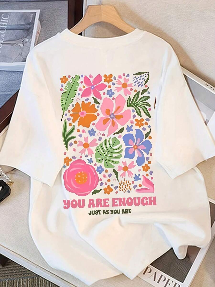 Camiseta de manga corta para mujer, holgada y con diseño de estampado de dibujos animados, estampado lindo 3333# - Blanco - Ver 1