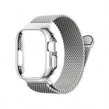 Magnetic 1 Band And 1 Case Compatible For Apple Watch Band Strape 40mm 41mm 38mm 44mm 45mm 46mm 42mm 49mm Women/Men,Stainless Steel Milanese Loop Bracelet Strap With Cover Combo Series 11 10 9 8 7 6 5 4 SE Ultra/2 3 S11 - Silver - View 1