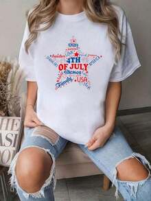 CasualFashionable Letter Cartoon Print Wos Round Neck   Shir-012 (2)Must-have - Blanco - Ver 7