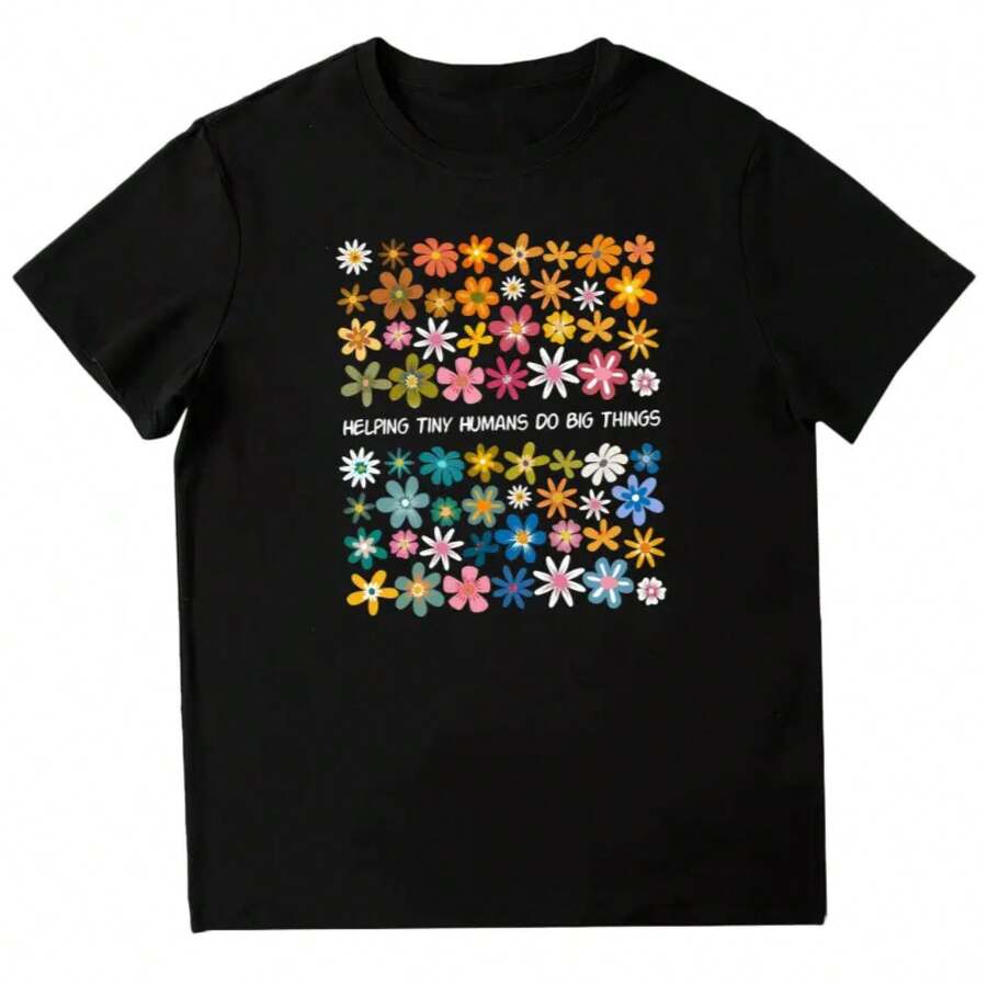 Camiseta "Ayudando a los Pequeños Humanos a Hacer Grandes Cosas", Camiseta de Agradecimiento para Maestros, Camiseta Gráfica para Maestros de Preescolar, Ropa para la Vida de un Maestro - Negro - Ver 1