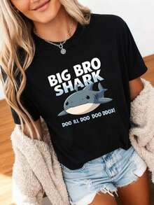 Big Bro Shark Doo Doo T-Shirt Funny Shark Matching Tshirt Family Novelty Gift Tee Shirt Shark Fun Unisex TShirt Big Brother HumorPure-Cotton - Negro 2 - Ver 9