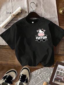Camisetas personalizadas con diseño de leche, regalos personalizados con bolsillos de vaca, ideales para ella, incluyendo sudaderas con texto personalizado y camisas de mujer con adorables estampados de animales - Negro - Ver 1