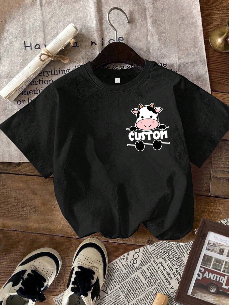 Camisetas personalizadas con diseño de leche, regalos personalizados con bolsillos de vaca, ideales para ella, incluyendo sudaderas con texto personalizado y camisas de mujer con adorables estampados de animales - Negro - Ver 1