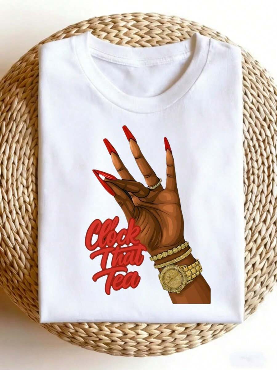 Camiseta casual para hombre, estampada con un diseño de reloj y taza de té en rojo, hecha de tela suave, cómoda y transpirable, adecuada para actividades al aire libre en verano, resistente a las arrugas y lavable a máquina. - Blanco - Ver 1
