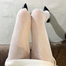 女士丝袜一双，高档法式复古蕾丝玫瑰连裤袜，高弹力连裤袜，镂空提花塑身打底袜，渔网袜，复古法式玫瑰花卉图案透明连裤袜 - 彩色 - 查看 4