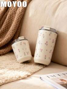 1pc 280ml-380ml Cherry Tulip Themed Double-Wall Stainless Steel Insulated Tumbler, Cup, Water Bottle, Mug, Travel Mug, Coffee Cup, Car Cup, Hot & Cold Use, Suitable For Gym, Office, Kitchen, Home, Outdoor, Restaurant, School, Travel, Holiday Gift, Graduation, Back To School, Valentine's Day, Anniversary, Mother's Day - Multicolor - View 3