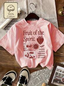 Edición Limitada, Camiseta Gráfica Fruta del Espíritu para Mujer de Talla - Camiseta Casual de Manga Corta% con Diseño Cristiano Inspirador, Cuello Redondo, Lavable aáquina, Comodidad para Todas las Temporadas, Algodón Ligero - Blanco - Ver 9