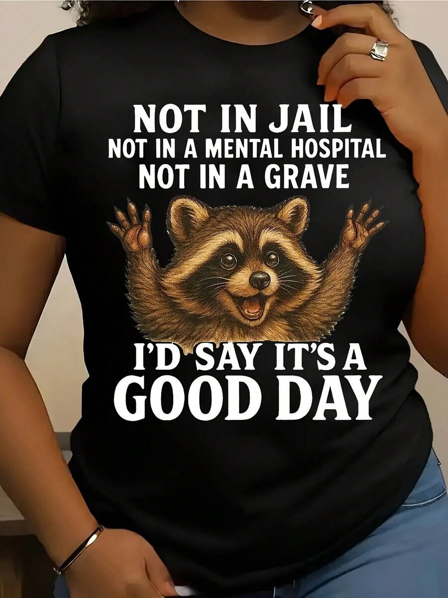 - Funny T-Shirt With Phrase Not In Prison, Not In A Mental Hospital, Not In A Grave, Black With White Writing, Soft And Breathable, Ideal For Everyday Use And Parties, Machine Washable, Fiber, Round Neck And Short Sleeves, Loose And Comfortable. - Back - View 1