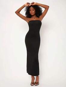 Vestido Sólido Estilo Tubo Para Cena O Citas Casuales - Negro - Ver 5