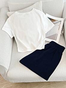 Conjunto de camiseta con estampado de corazón bordado y pantalones cortos de cintura elástica para mujer talla grande, adecuado para deportes al aire libre, gran regalo para mujeres, hermanas, madres, Día de la Madre, Día de San Valentín, conjunto - Multicolor 2 - Ver 2