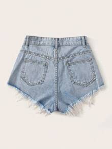 Shorts mezclilla rotos bajo crudo - Azul - Ver 2