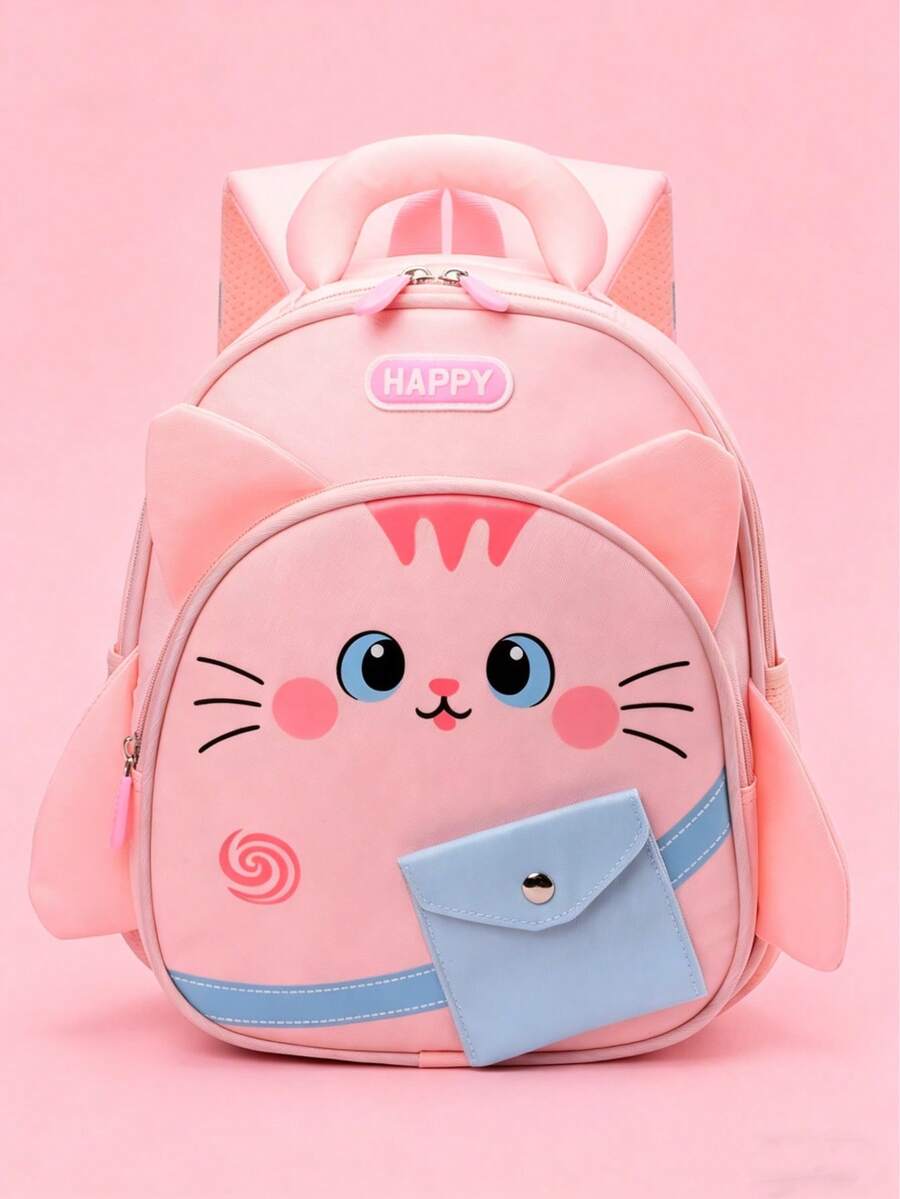 可爱粉色猫咪背包，少女风3D猫耳书包，轻便幼儿园背包