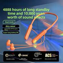 2026 Upgraded Bluetooth Neckband Headset, ACS 360° Panoramic Sound, 42H Battery Life, Bluetooth 5.4, Skin-Friendly Strap, Great For Running & Music Lovers - 橘色 - 查看 12