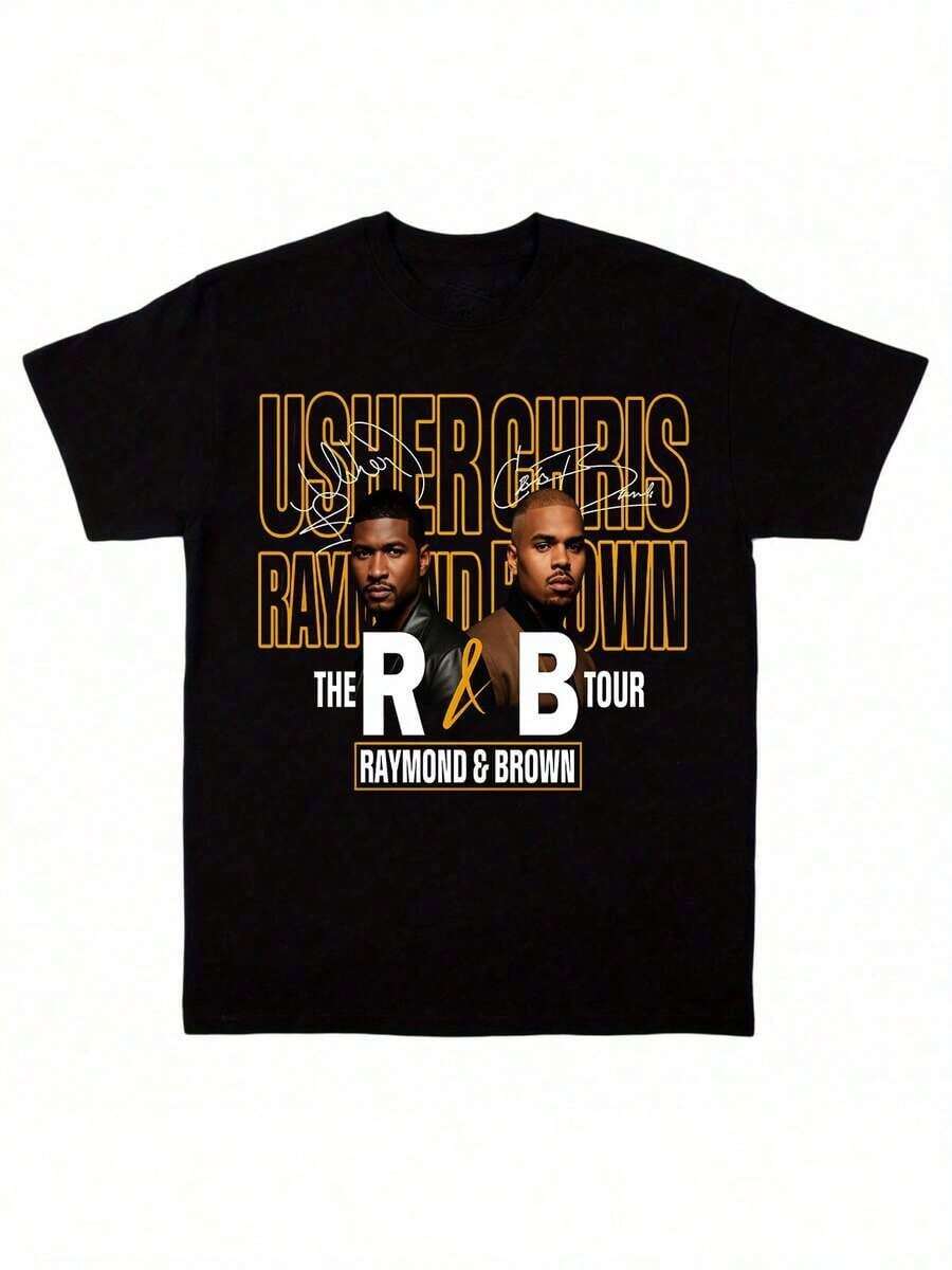 Camiseta Unisex de la Gira de Usher Raymond y Chris Browns 2026, Camiseta de la Gira de R&B de Chris Browns y Usher Raymond, Camiseta con Gráficos de Concierto, Camisetas de la Gira de Chris Browns y Usher, Camisetas Unisex de Conciertos de Raymond y Brown, Camiseta Deportiva Casual para Hombre y Mujer, Ropa de Verano Y2k, Camisetas Gráficas Ligeras y Transpirables 100% Algodón para Hombre y Mujer - Corte Regular, Cuello Redondo, Estilo Casual - Camisetas de Verano de Manga Corta con Cuello Redondo, Tejido de Elasticidad Media, Ajuste Cómodo para Todas las Temporadas, Camiseta con Patrón Único, Corte Relajado - Negro 20 - Ver 1