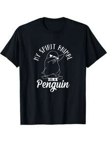 The Totem Animal Is The Dancing Penguin In Antarctica. This Is A Comfortable And Casual Short-Sleeved T-Shirt For Summer. - Black - View 6