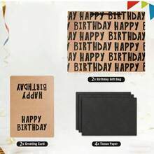 1 Bộ/2 Bộ/5 Bộ, Túi Quà Sinh Nhật Bằng Giấy Kraft - Túi đựng kẹo sinh nhật màu nâu cổ điển kèm giấy gói và thiệp màu đen, Túi Quà Sinh Nhật Dành Cho Cả Nam và nữ, Chữ "Chúc Mừng Sinh Nhật" màu đen - Xem 7