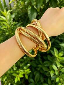 Bộ 3 vòng tay kim loại trơn phong cách Bohemian, phụ kiện cổ tay nhiều lớp đơn giản bằng vàng cho tiệc tùng, khiêu vũ, kỳ nghỉ, quà tặng cho bạn gái - Vàng - Xem 11