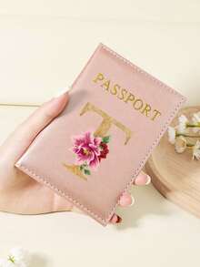 Floral Letter Print Passport Holder Wallet & Card Holder, Slim Travel Purse For Couple, Fits Cards & IDs, Lightweight Portable - Burgundy - View 47