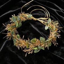 1 pieza Corona de flores y hojas artificiales estilo Mori, accesorio para el cabello, diadema de flores de vid fresca para fiesta, vacaciones, fotografía, diadema de novia para boda, guirnalda para el cabello - Verde - Ver 4