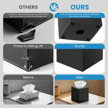 2 Pack Tissue Box Cover Black, Square Acrylic Tissue Holder, Decorative Facial Tissue Box Vessel Cube Paper Organizer Dispenser For Bathroom Office, Night Stand, Desk, Car, Vanity, Countertops - ColorA - View 5