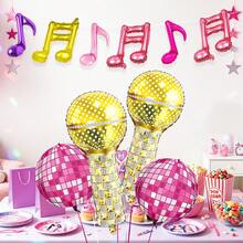 Set de 10 globos con tema musical, incluye globos con micrófono, bola de discoteca y notas musicales doradas/rosas/moradas de papel de aluminio, adecuado para decoración de fiesta de cumpleaños con tema de música K-pop, fiesta de cumpleaños de niños/niñas, fiesta de cumpleaños de adolescentes, decoración con tema de karaoke, fiesta de cumpleaños con tema de discoteca de los 80, baile de graduación con tema de noche estrellada, decoración para celebración de Año Nuevo - Multicolor - Ver 3