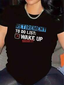 LooseStretchy Short-Sleeve T-Shirt |   And Lightweight, Featuring A Fun Retirement-Themed Design, It's Perfect For Casual Wear, With A Comfortable Fit, Making It An Ideal Gift For Home Or The Office. It Has A Round Neck And Is Made Of Slightly Stretchy. Suitable For SummerBasic Crew Neck Cotton T-shirt for Women - Negro - Ver 11