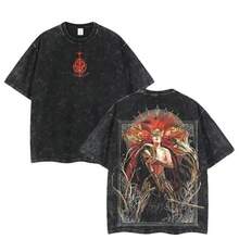 Camiseta clásica retro de algodón puro para hombre, con diseño inspirado en el juego Malenia Elden Ring, una excelente opción de regalo, gruesa y adecuada para deportes y uso casual. - Negro - Ver 5