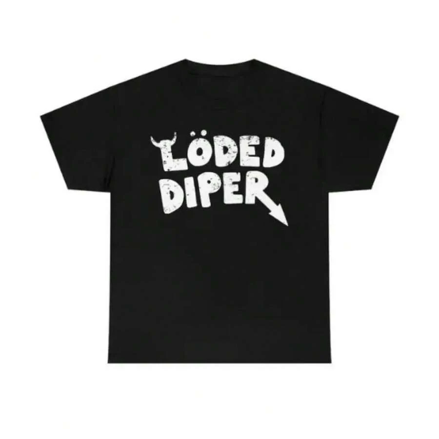 [100% Algodón] Camiseta Unisex de Algodón Grueso Loded Diaper, Ropa Masculina, Estilo Vintage Desgastado, Camiseta de Regalo para Golf para Hombres y Mujeres, Camisetas con Estampados para Hombres, Tops Cortos para Hombres, Conjuntos de Verano para Hombres, Tops de Verano, Camiseta - Negro - Ver 1