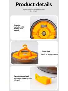 1Pc RechargeableLEDAmbientStringLight,PortableCampingLight WithTape‑MeasureStorage,Magnet&HangingDesign,IP65Waterproof,Built‑InRechargeableBattery,MulticolorLightforFestivalDecor,OutdoorCamping,ChristmasParty,Wedding,GardenDecoration,IdealHolidayGift - Night Light - View 6
