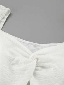 Vestido francés cuello cuadrado con textura arrugada, mangas abullonadas y corte A, modelo elegante 2026. - Blanco - Ver 6