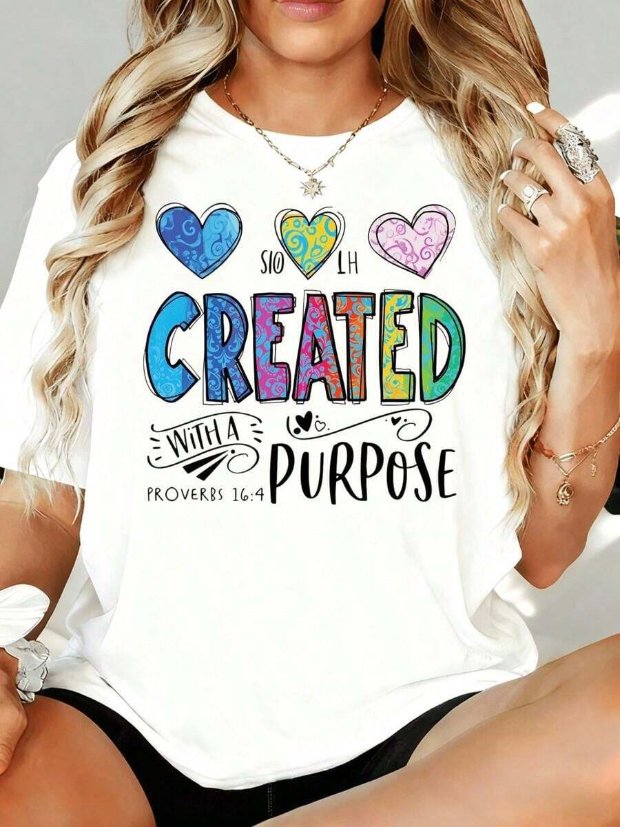 Así que yo soy creada con un propósito Proverbios 16:4 Camiseta Cristiana para Mujer, Corte Holgado, Camiseta con Gráficos, Inspirada en la Fe, 180g, para Ocio, Hogar, Aire Libre, Regalo para el Día de San Valentín o Fiesta - Blanco - Ver 1