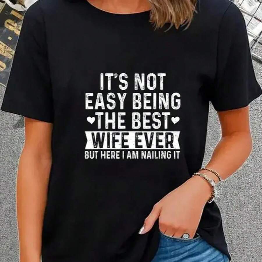 No es fácil ser la mejor esposa del mundo - Camiseta de aniversario para esposa - Negro - Ver 1